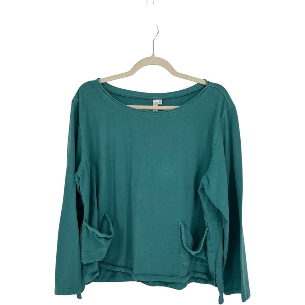 Kleen Top Women’s Size XL Teal Blue 100% Cotton Lagenlook Art To Wear Boxy Pocke